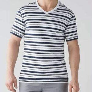 Lululemon Stripe V Neck Tee Shirt Top Classic Closet Staple Capsule Wardrobe